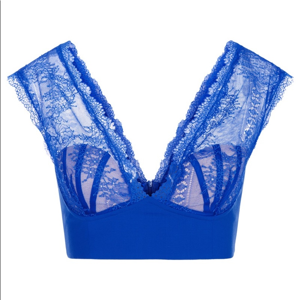 La Perla Hot blue longline Leavers lace bralet - Picture 2 of 4